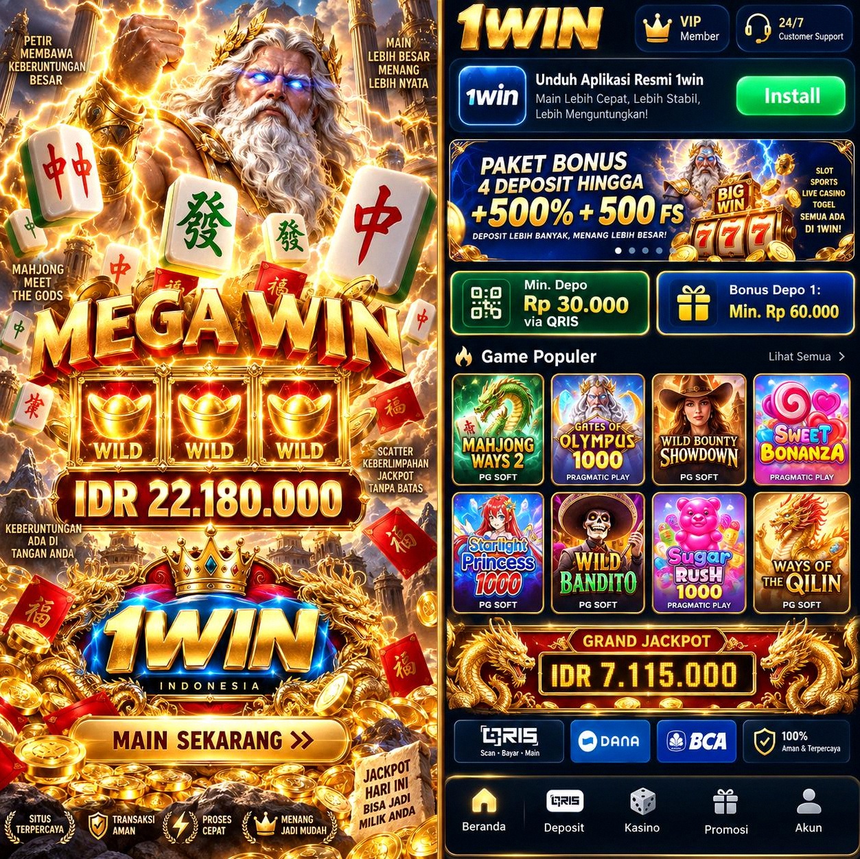 1WIN - 1win Dowdload & Install Aplikasi Slot Asli Minimal Bet 400 Perak